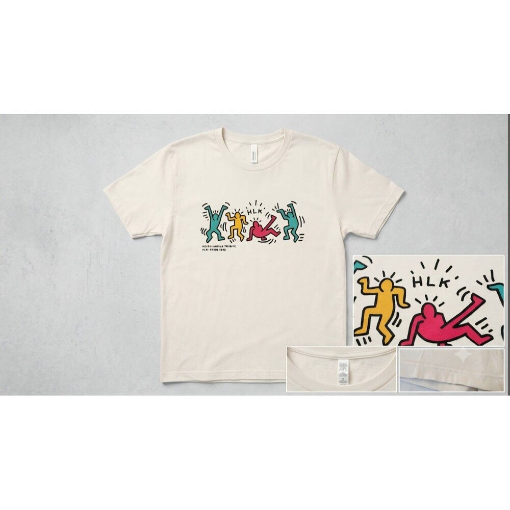 Keith Haring Tribute HLK Pride L White Graphic Dancing Figures Pop Art T Shirt